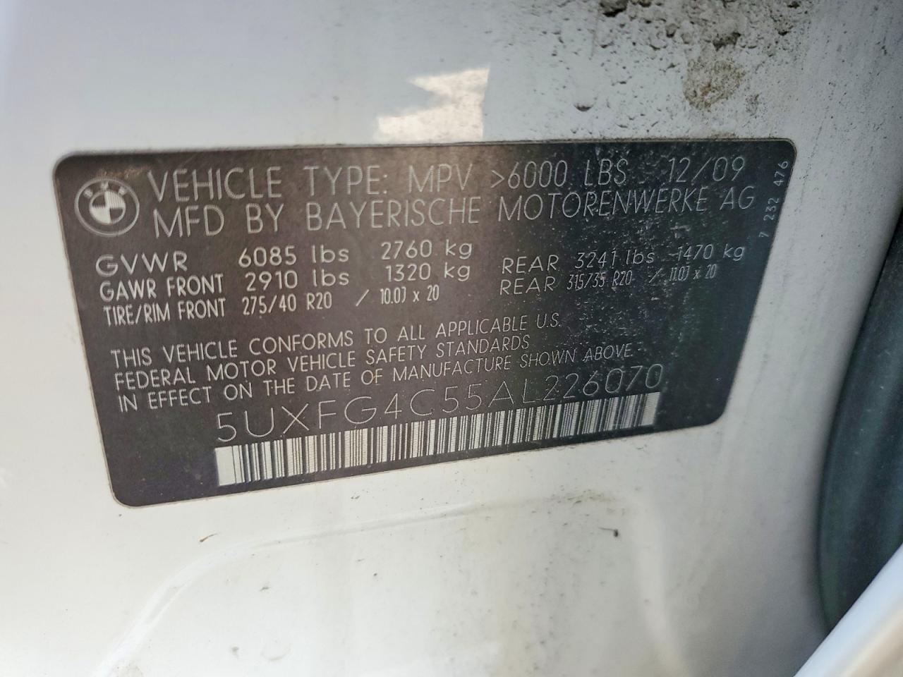 2010 BMW X6 VIN 5UXFG4C55AL226070 photo 12