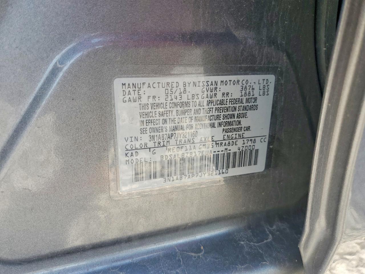 2018 NISS Sentra VIN 3N1AB7AP7JY321160 photo 12