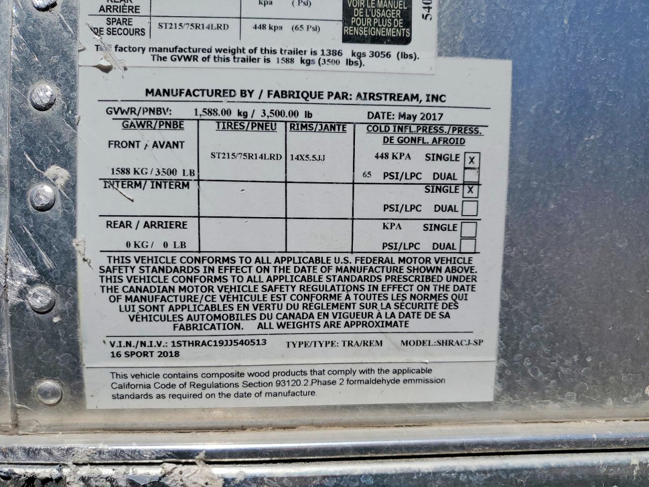2018 AIRSTREAM Trailer VIN 1STHRAC19JJ540513 photo 10