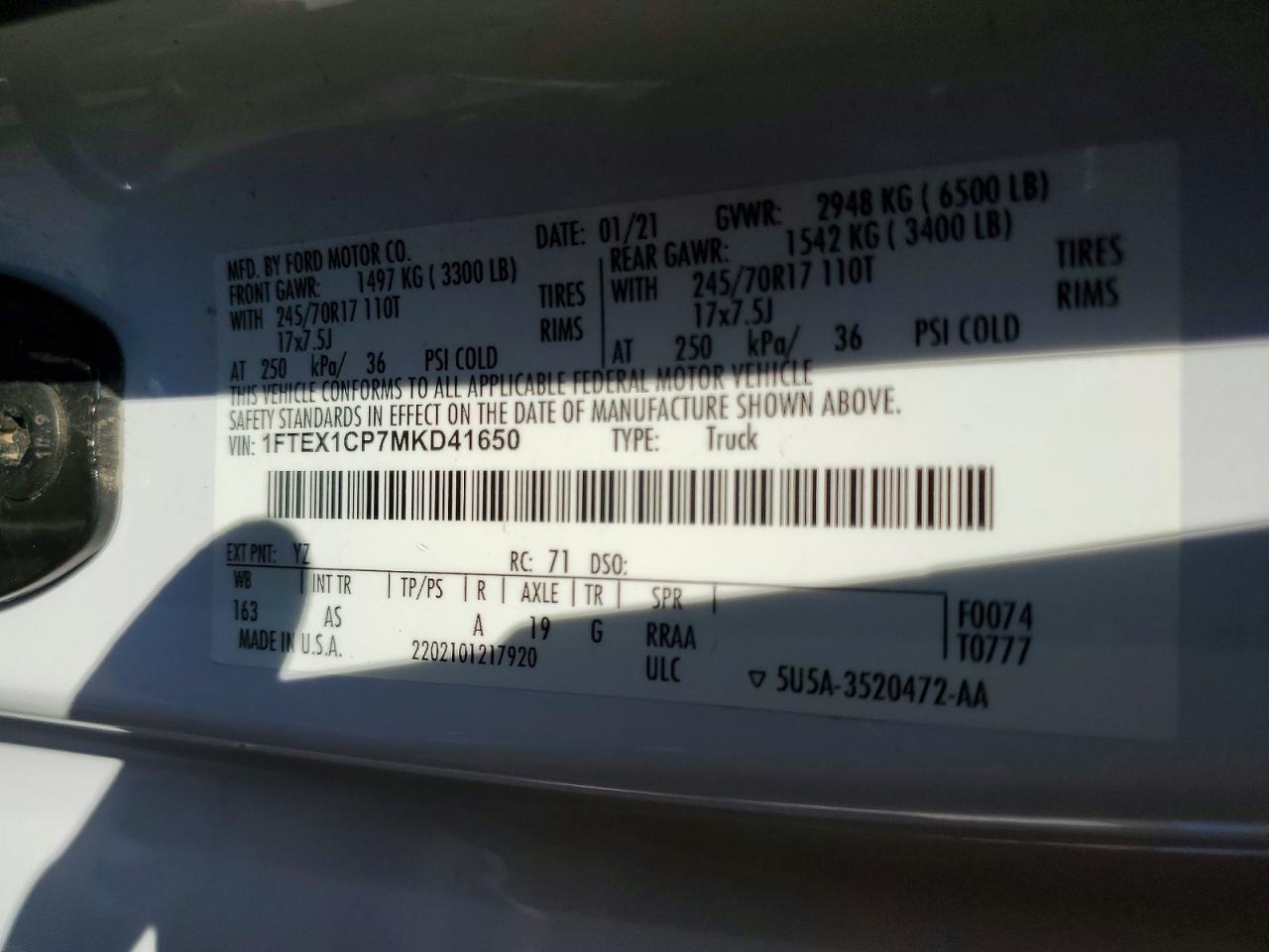 2021 Ford F150 VIN 1FTEX1CP7MKD41650 photo 12