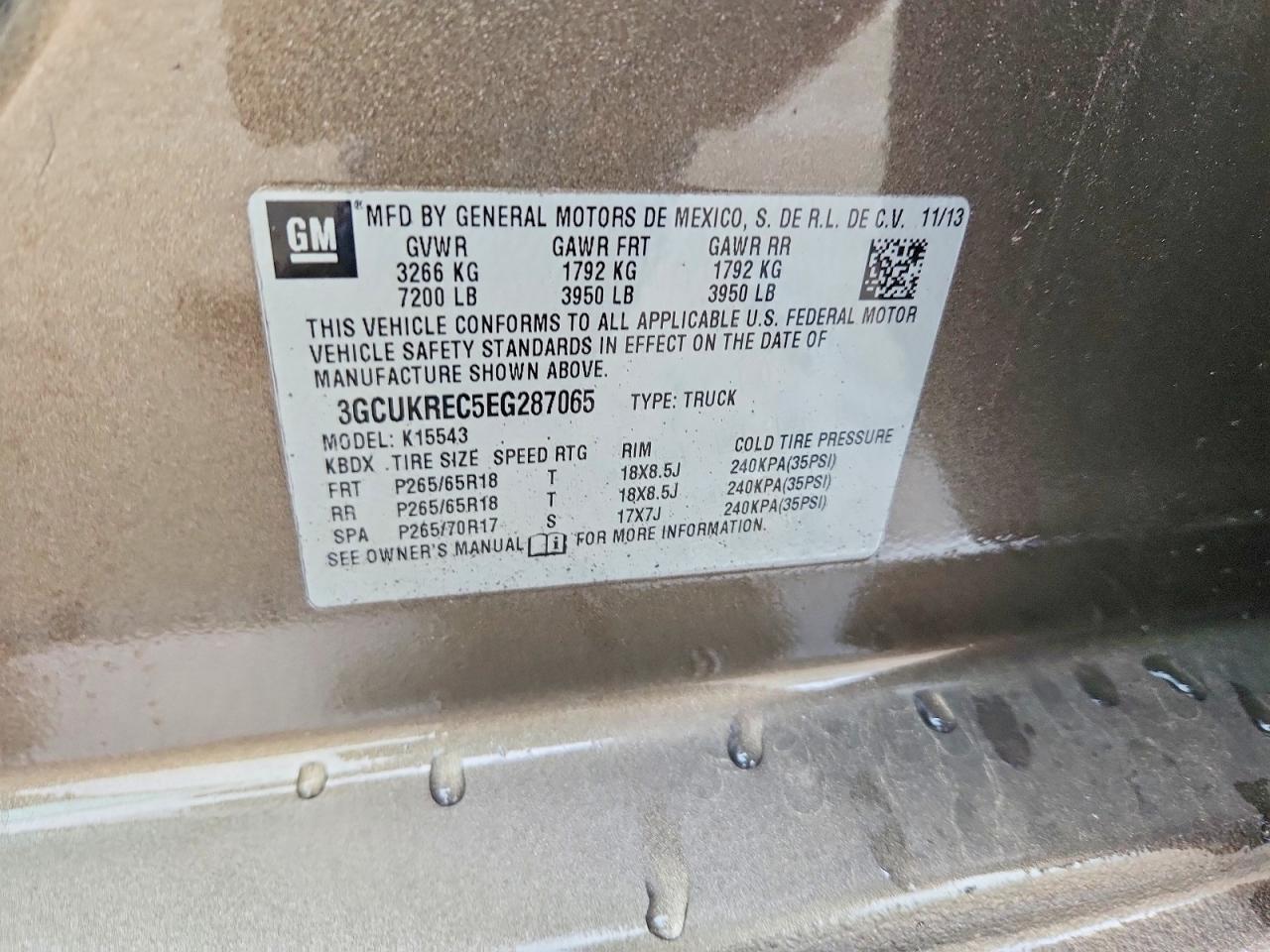 2014 Chevrolet All models VIN 3GCUKREC5EG287065 photo 12
