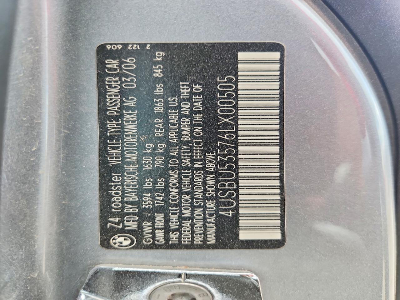 2006 BMW Z4 VIN 4USBU53576LX00505 photo 12