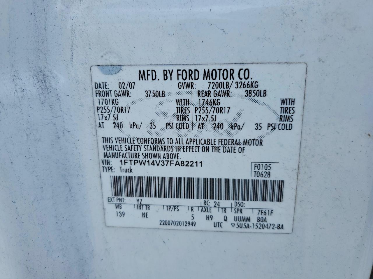 2007 Ford F150 VIN 1FTPW14V37FA82211 photo 12