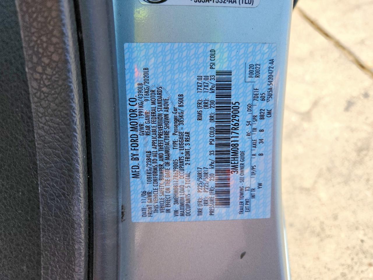 2007 Mercury Milan VIN 3MEHM08117R629005 photo 12