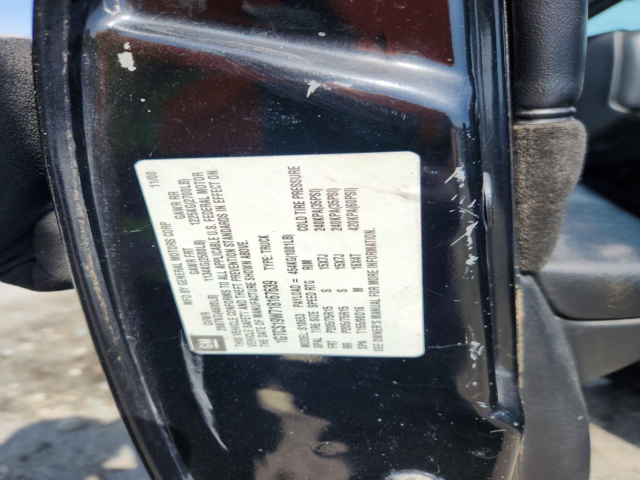 2001 GMC Sonoma VIN 1GTCS19W718167639 photo 12