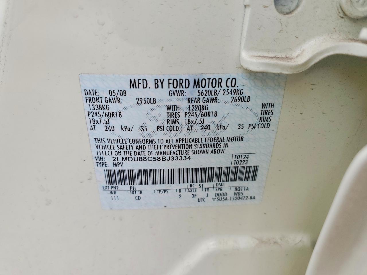2008 LINCOLN Mkx VIN 2LMDU88C58BJ33334 photo 12