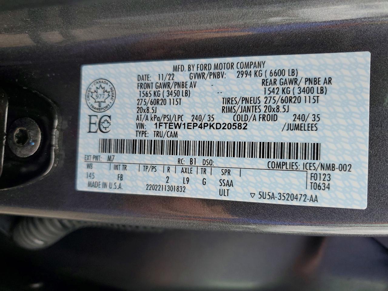 2023 FORD F150 VIN 1FTEW1EP4PKD20582 photo 12