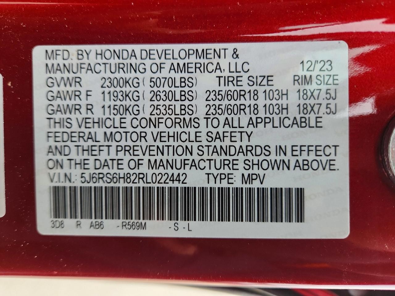 2024 Honda Crv VIN 5J6RS6H82RL022442 photo 12