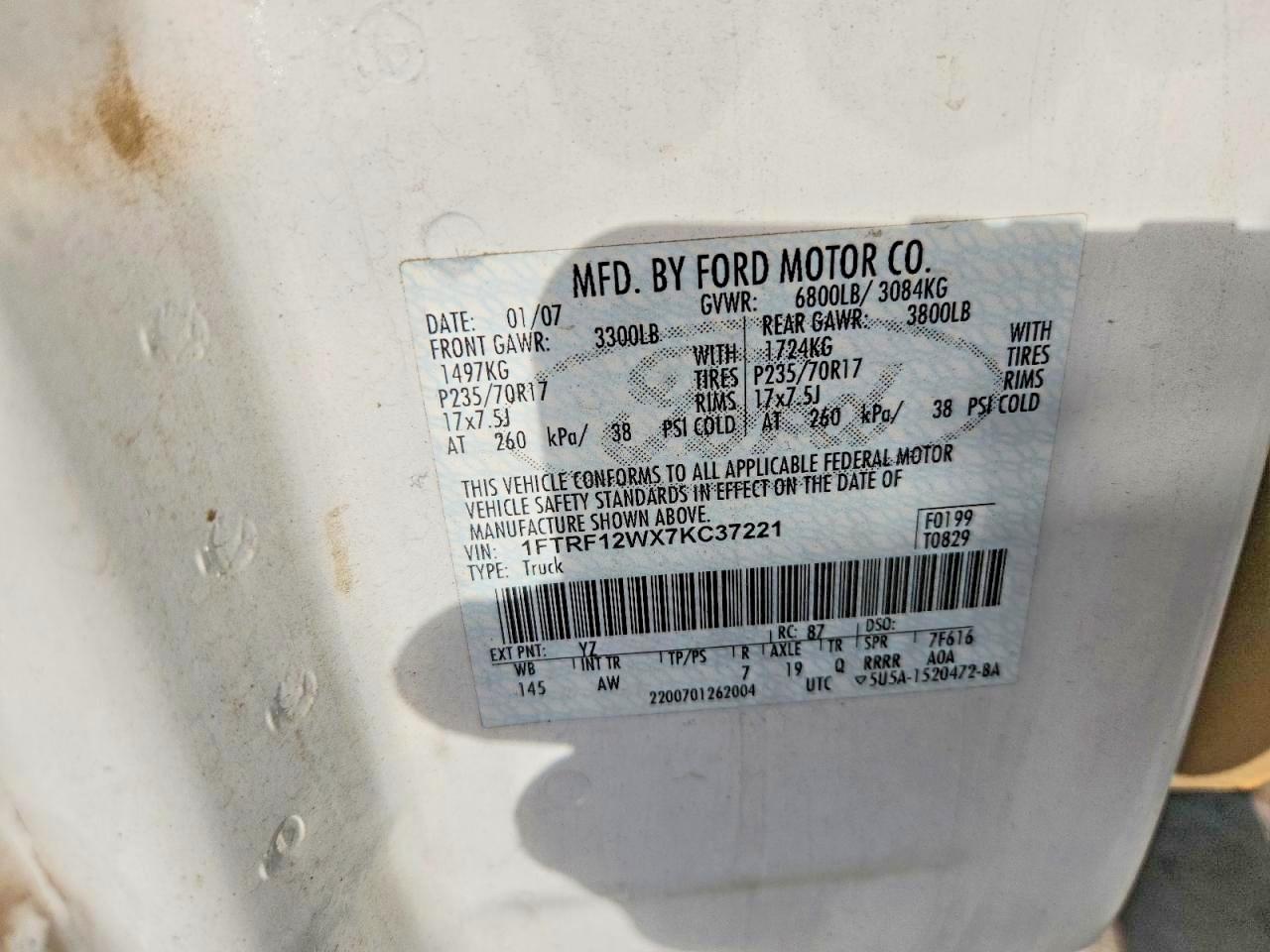 2007 Ford All models VIN 1FTRF12WX7KC37221 photo 12