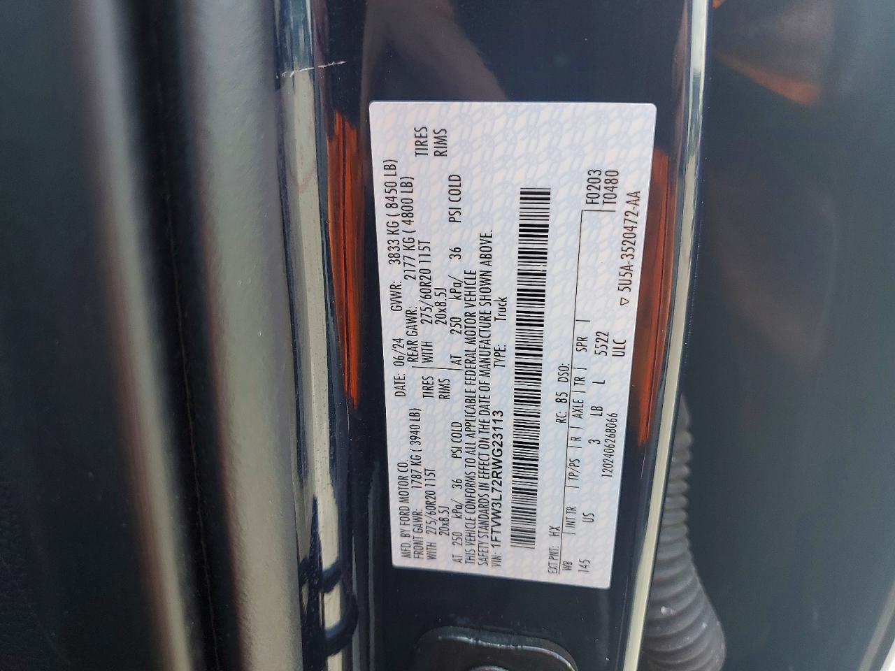 2024 Ford F150 VIN 1FTVW3L72RWG23113 photo 12