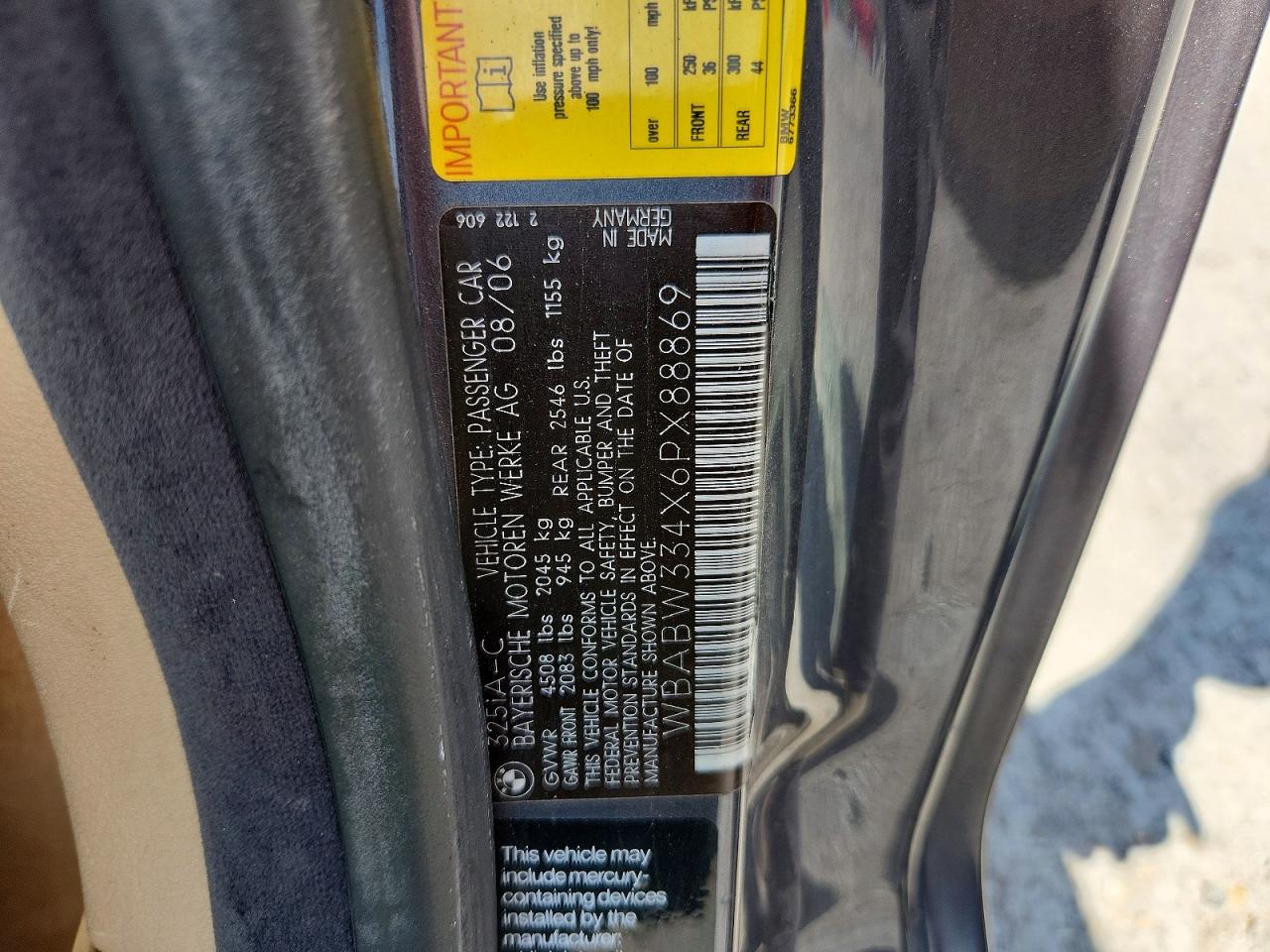 2006 BMW 3 series VIN WBABW334X6PX88869 photo 12