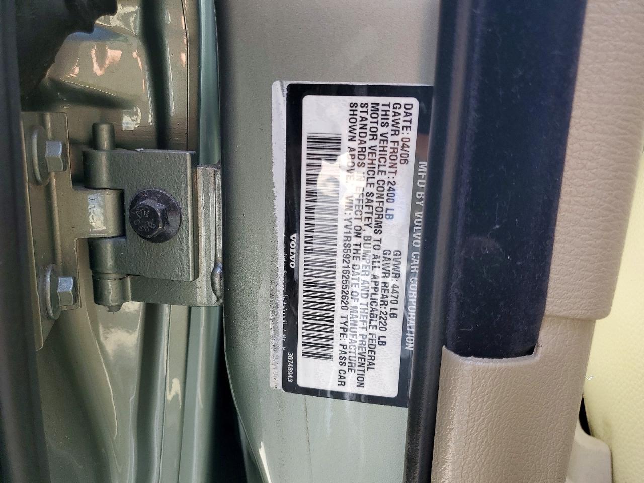 2006 Volvo S60 VIN YV1RS592162552620 photo 12