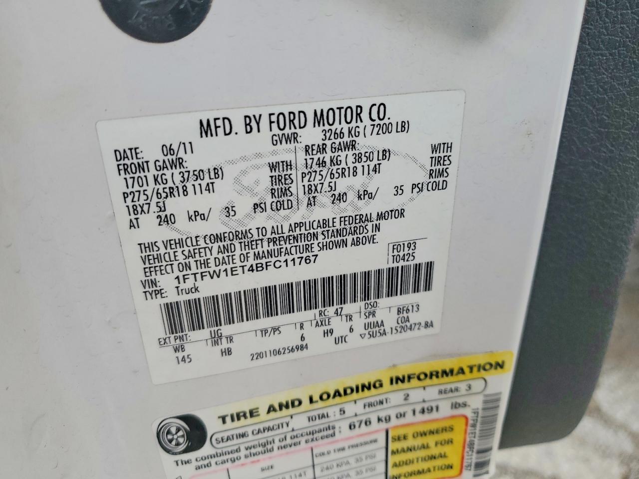 2011 Ford F150 VIN 1FTFW1ET4BFC11767 photo 12