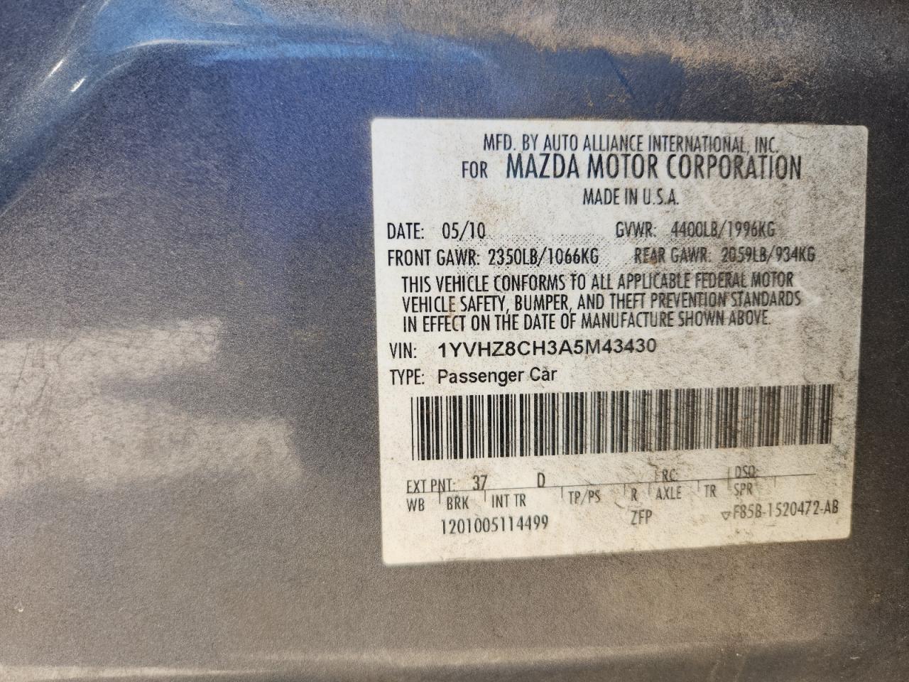 2010 Mazda 6 VIN 1YVHZ8CH3A5M43430 photo 12