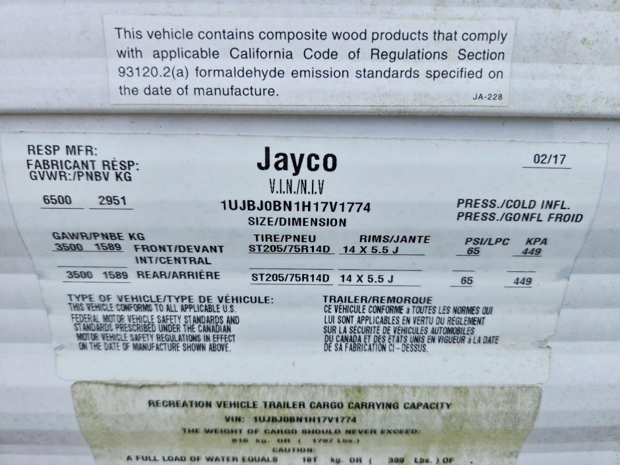 2017 JAYCO All models VIN 1UJBJ0BN1H17V1774 photo 10