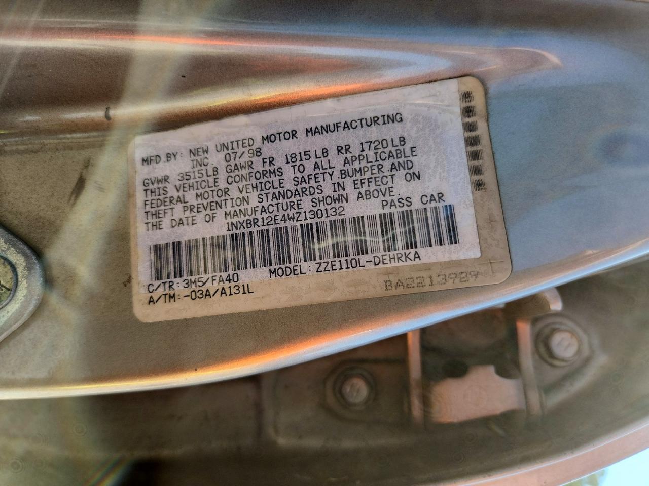 1998 Toyota Corolla VIN 1NXBR12E4WZ130132 photo 12
