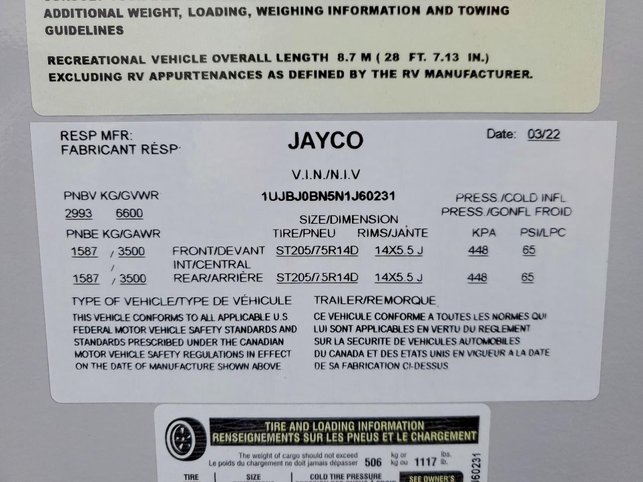 2022 JAYCO All models VIN 1UJBJ0BN5N1J60231 photo 10