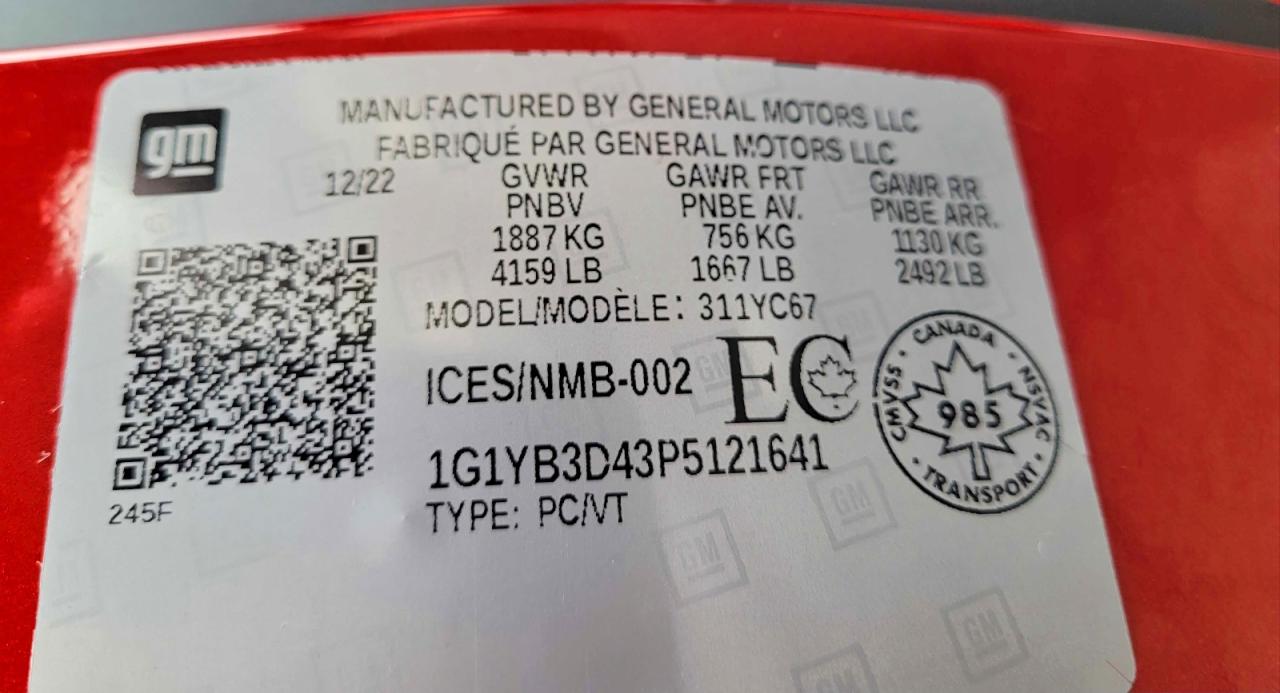2023 Chevrolet Corvette VIN 1G1YB3D43P5121641 photo 10