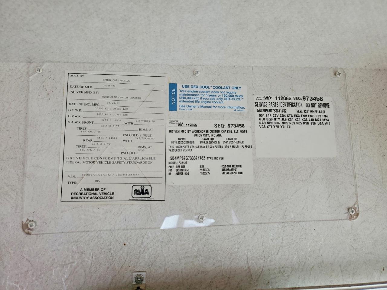 2003 WORKHORSE All other VIN 5B4MP67G733371782 photo 10