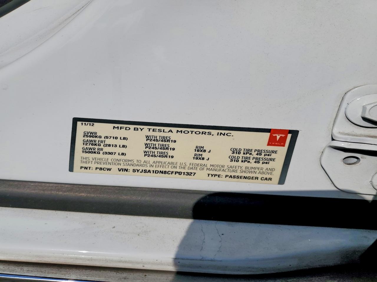 2012 Tesla Model s VIN 5YJSA1DN8CFP01327 photo 12