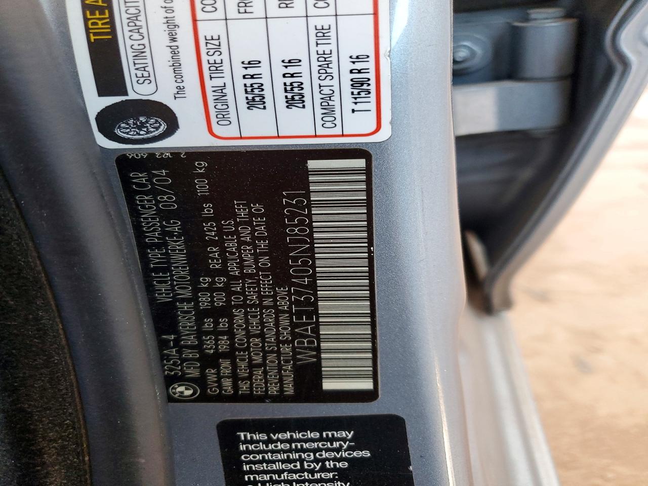 2005 BMW 3 series VIN WBAET37405NJ85231 photo 12
