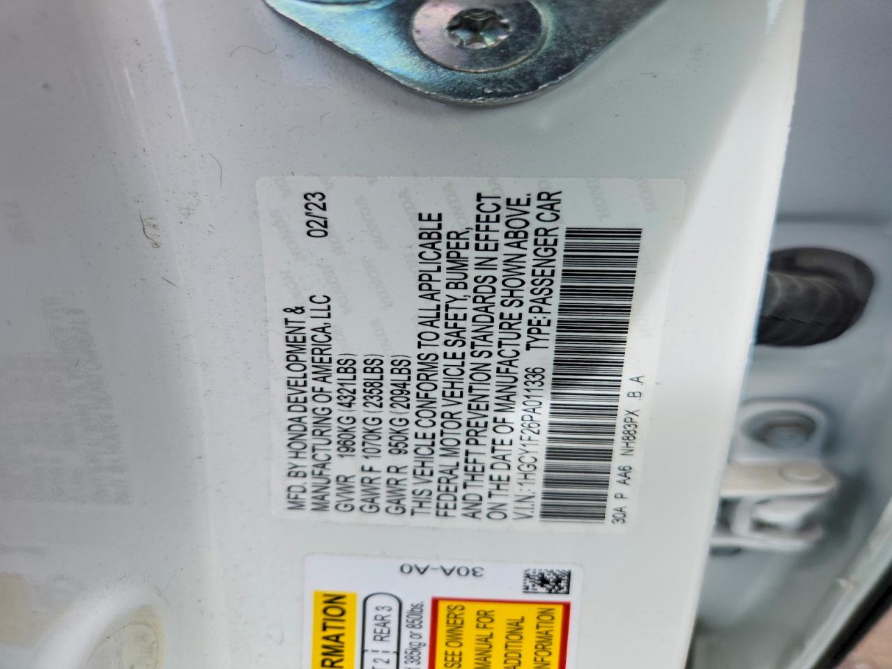 2023 Honda Accord VIN 1HGCY1F26PA011336 photo 12