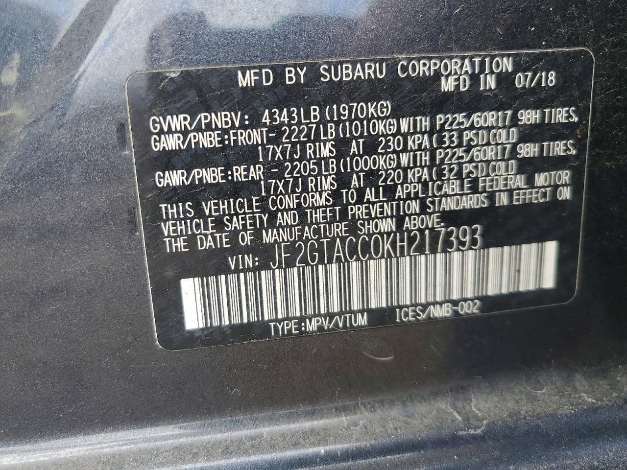 2019 Subaru Crosstrek VIN JF2GTACC0KH217393 photo 12