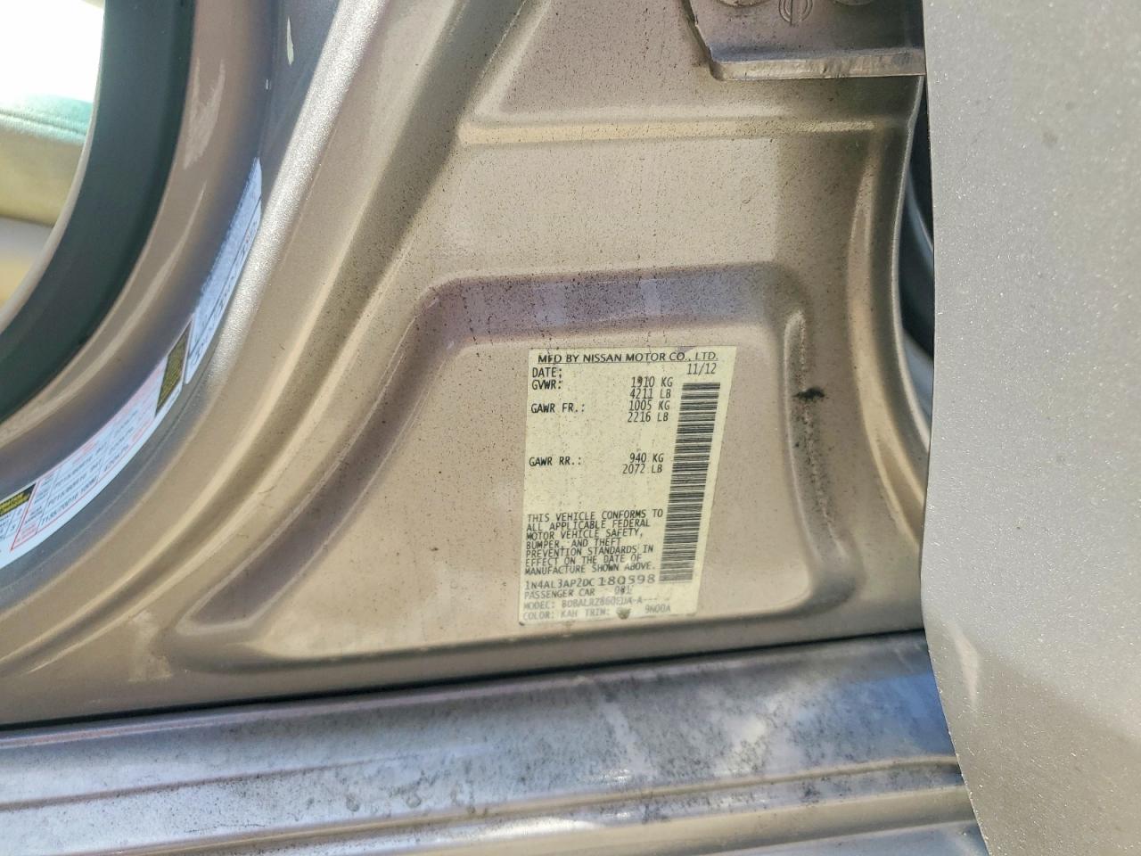 2013 NISS Altima VIN 1N4AL3AP2DC180598 photo 12