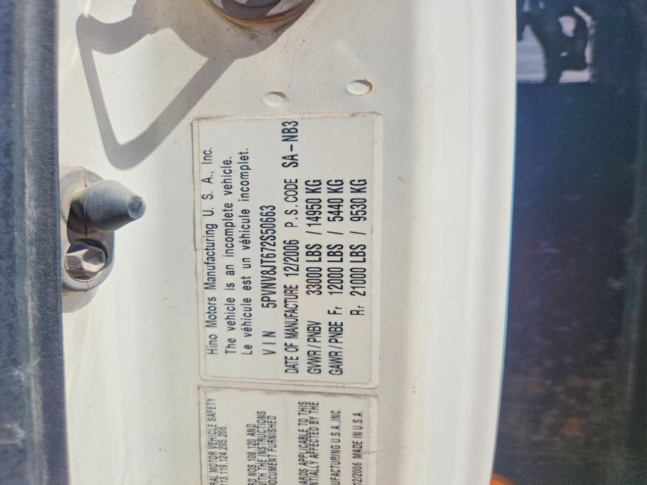 2007 HINO All other VIN 5PVNV8JT672S50663 photo 10