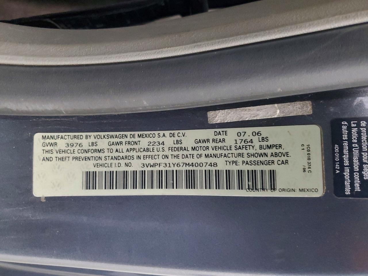 2007 Volkswagen Beetle VIN 3VWPF31Y67M400748 photo 12