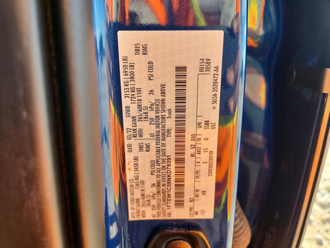2022 Ford F150 VIN 1FTEW1C58NKD79391 photo 12