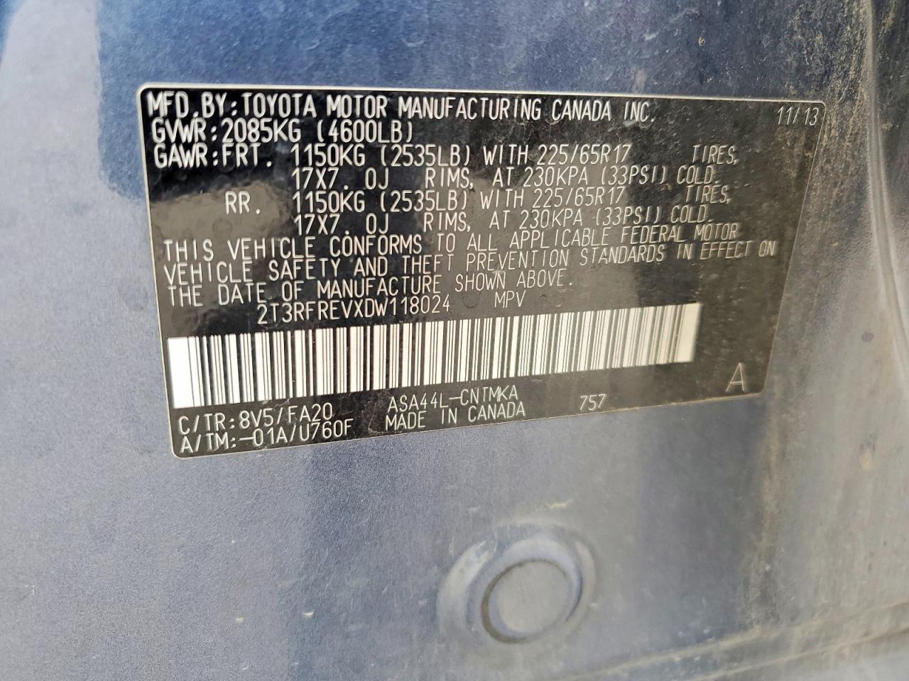2013 TOYOTA Rav4 VIN 2T3RFREVXDW118024 photo 12