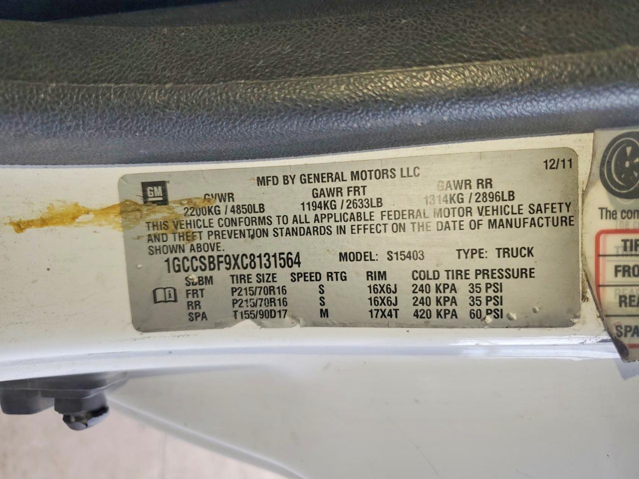 2012 Chevrolet Colorado VIN 1GCCSBF9XC8131564 photo 12