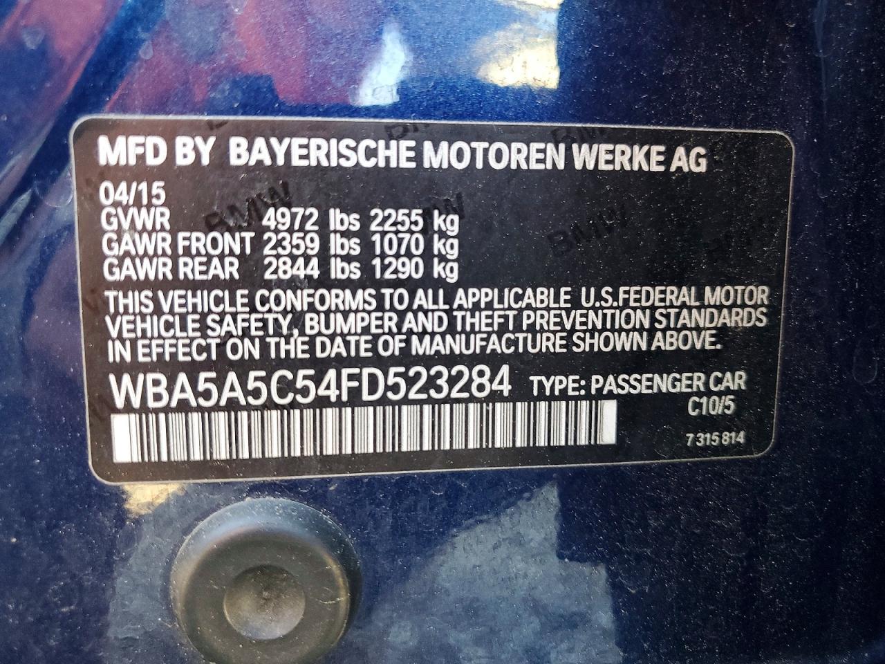 2015 BMW 5 series VIN WBA5A5C54FD523284 photo 12