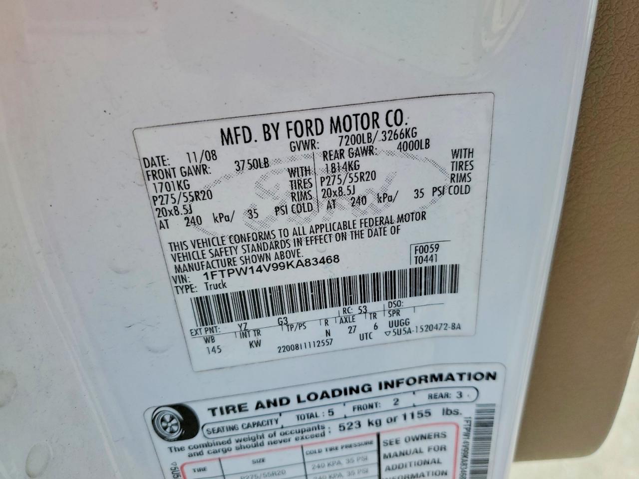 2009 Ford F150 VIN 1FTPW14V99KA83468 photo 12