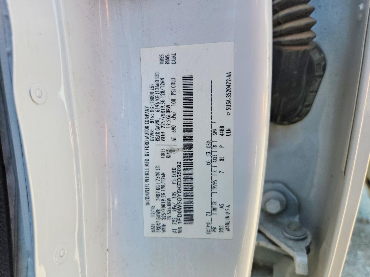 2019 Ford F550 VIN 1FD0W5GY5KED55092 photo 12