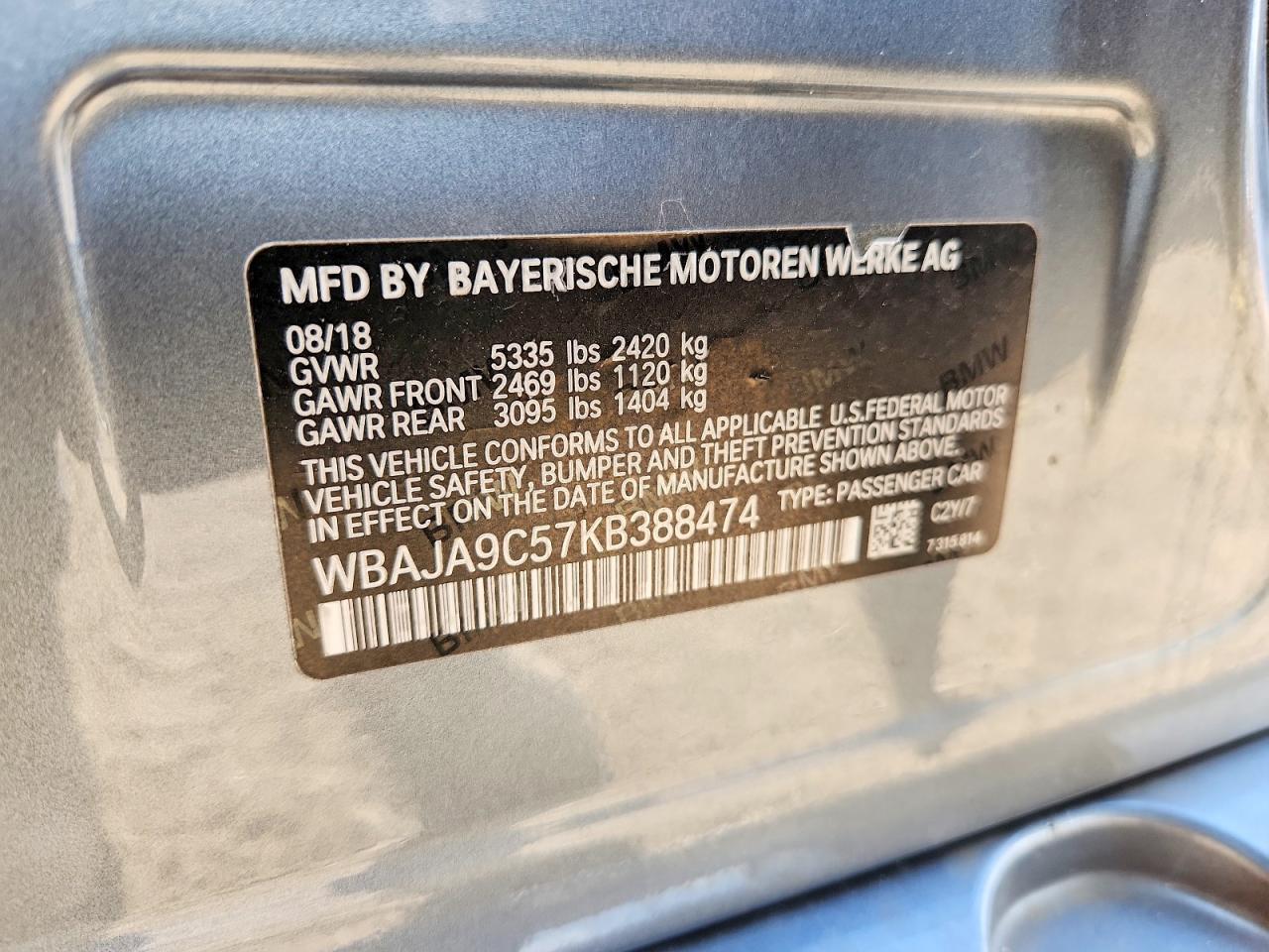 2019 BMW 5 series VIN WBAJA9C57KB388474 photo 12
