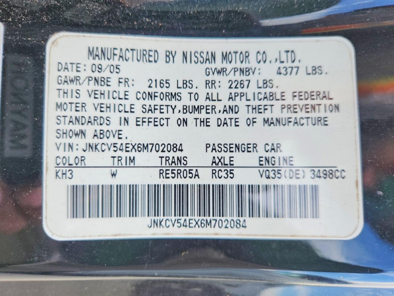 2006 Infiniti G35 VIN JNKCV54EX6M702084 photo 12
