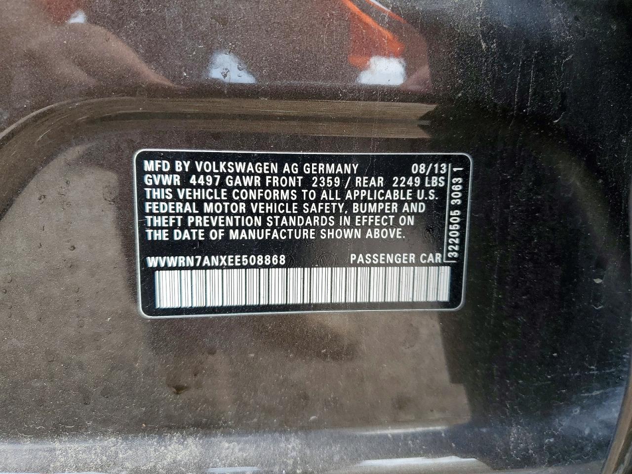 2014 Volkswagen Cc VIN WVWRN7ANXEE508868 photo 12