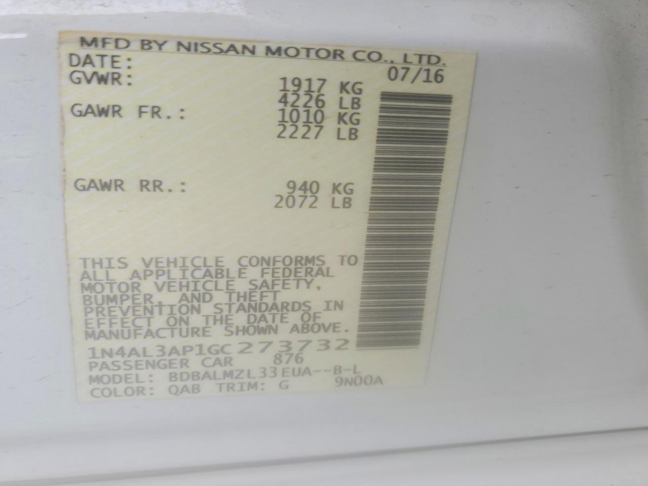 2016 NISSAN Altima VIN 1N4AL3AP1GC273732 photo 12