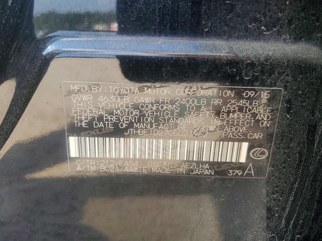 2016 Lexus Is VIN JTHBE1D27G5023962 photo 12