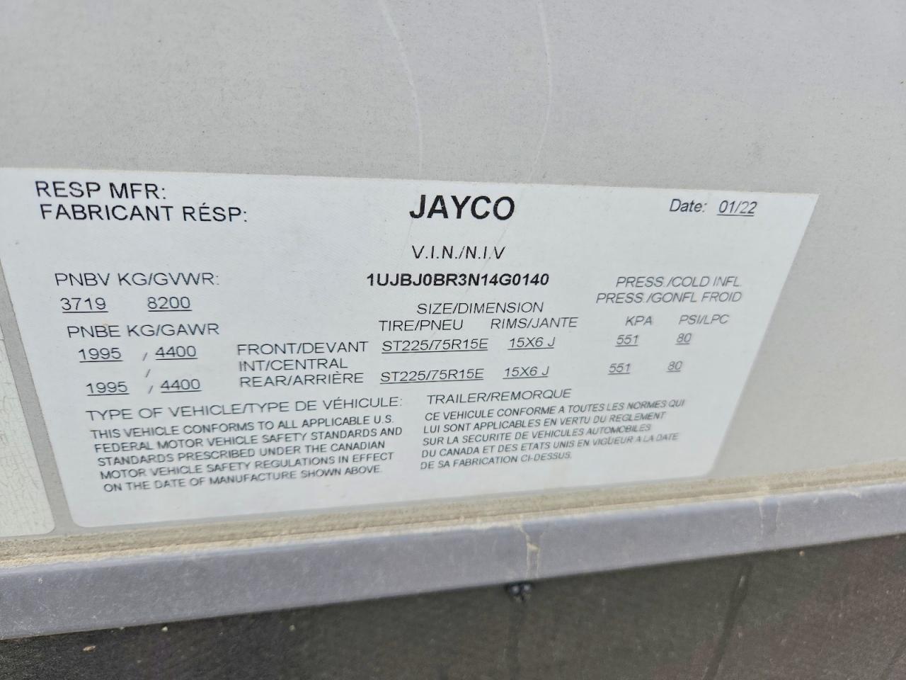 2022 JAYCO Travel tra VIN 1UJBJ0BR3N14G0140 photo 10