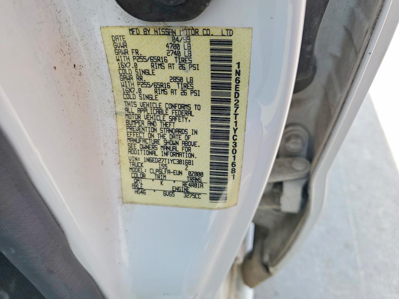 2000 NISSAN Frontier VIN 1N6ED27T1YC301681 photo 12