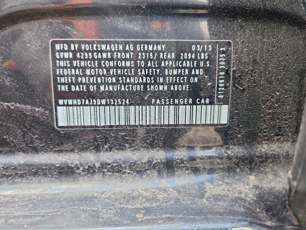 2013 Volkswagen Gti VIN WVWHD7AJ9DW132524 photo 12