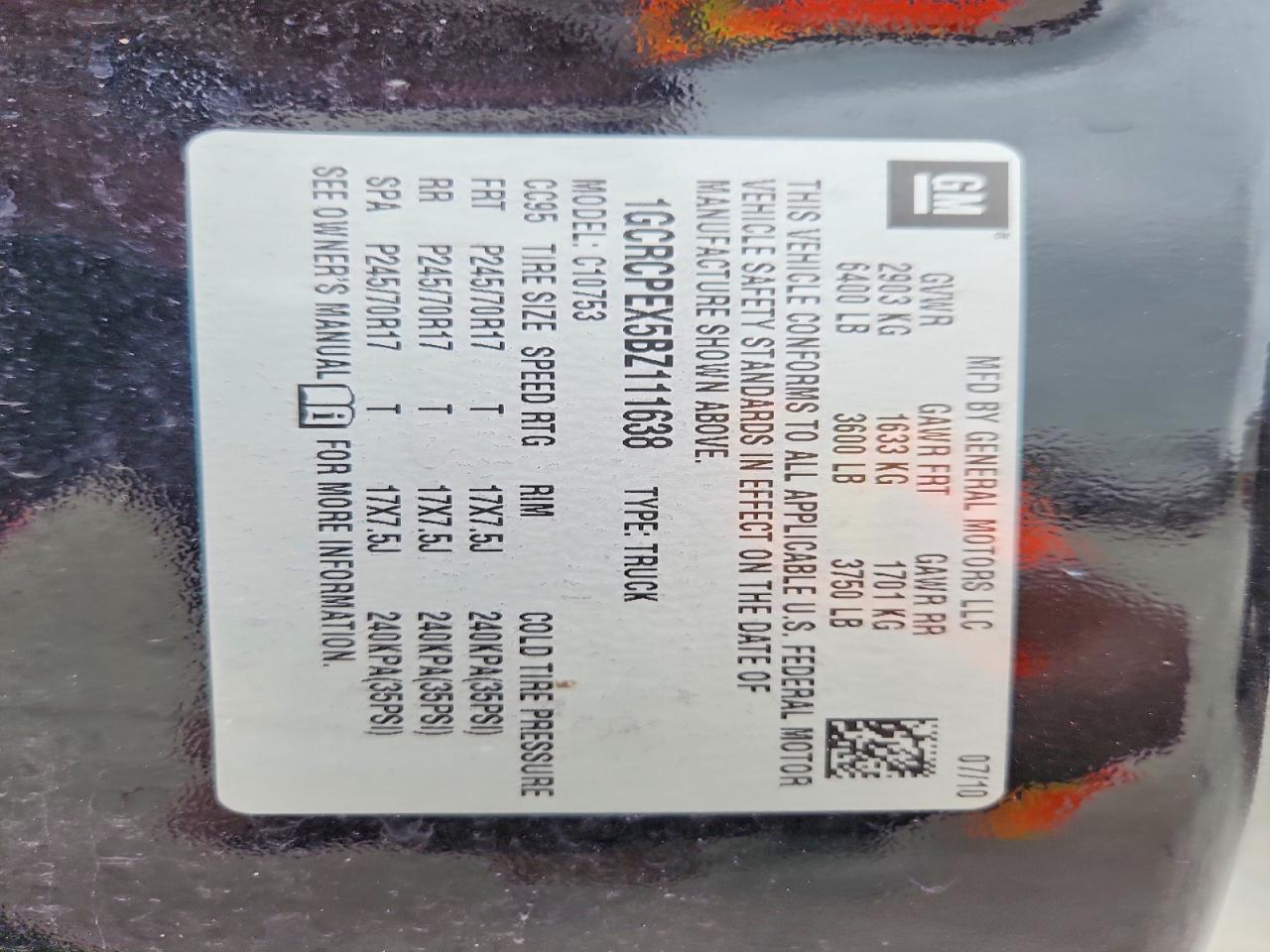 2011 CHEV Silverado VIN 1GCRCPEX5BZ111638 photo 12