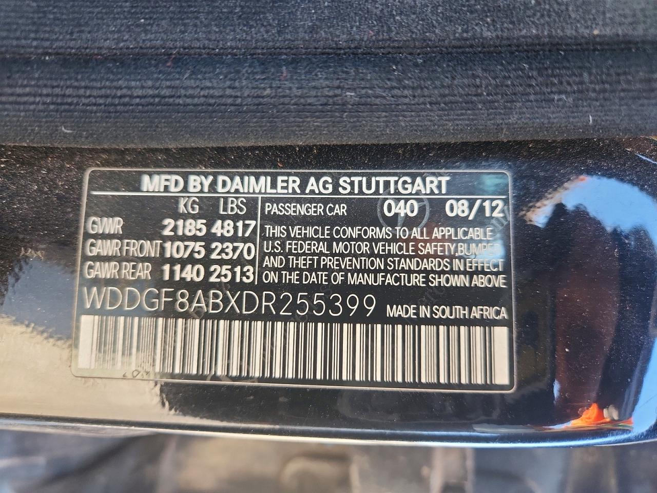 2013 Mercedes-Benz C class VIN WDDGF8ABXDR255399 photo 12