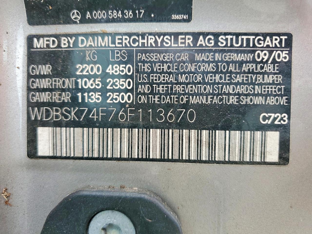 2006 Mercedes-Benz Sl-class VIN WDBSK74F76F113670 photo 12