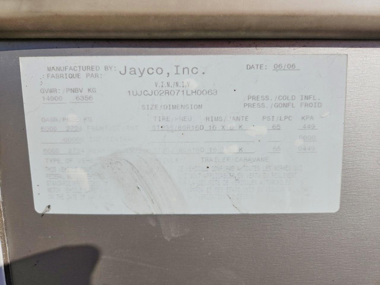 2007 JAYCO All models VIN 1UJCJ02R071LH0063 photo 10