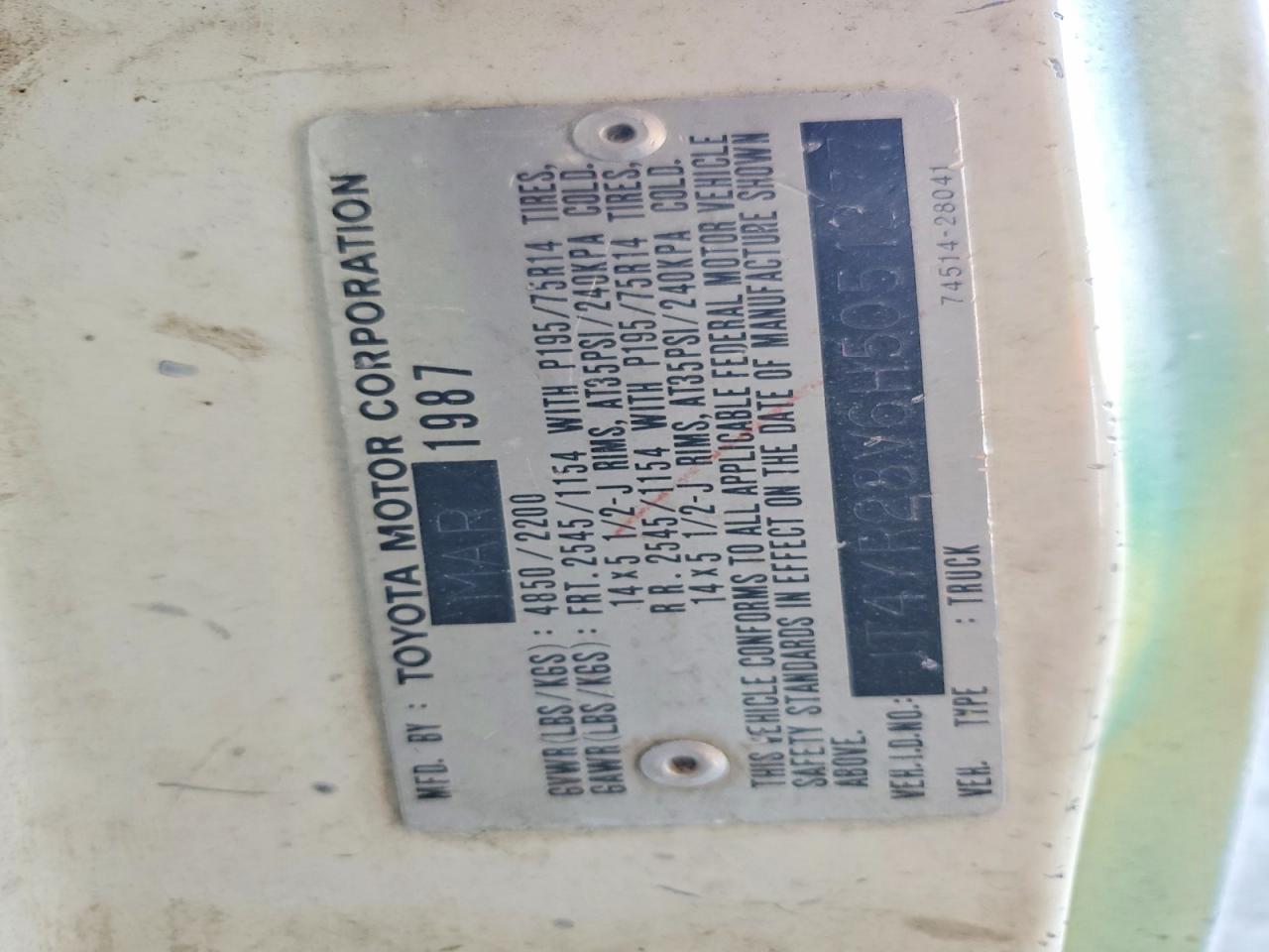 1987 Toyota All other VIN JT4YR28V6H5051277 photo 12
