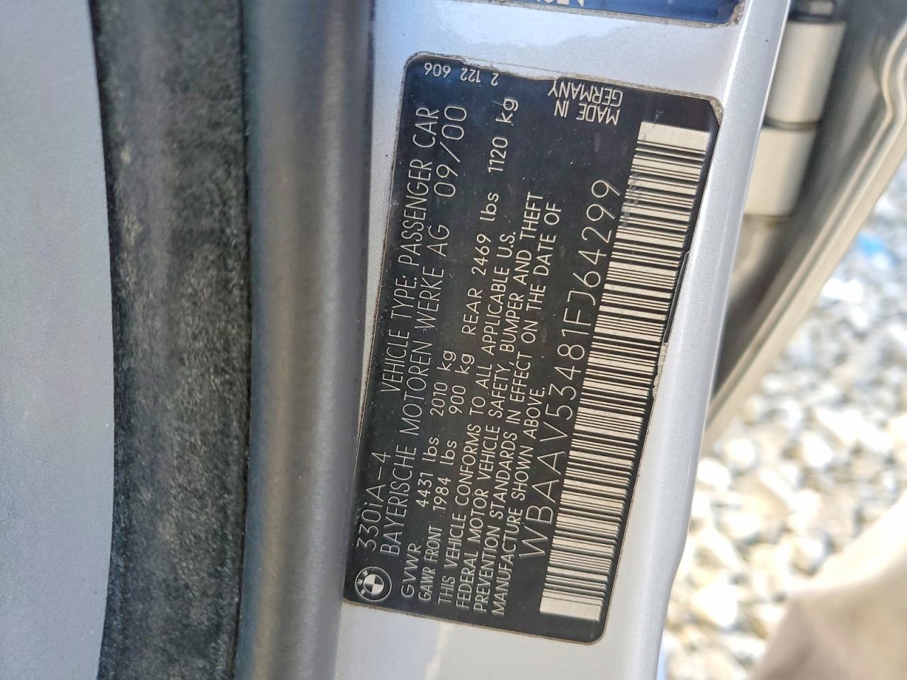 2001 BMW 3 series VIN WBAAV53481FJ64299 photo 12